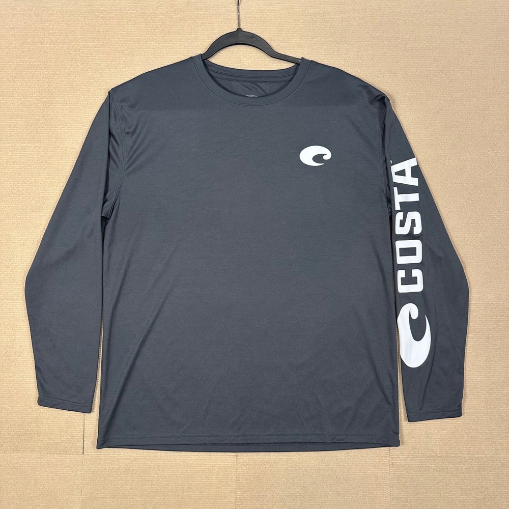 Costa Performance Long Sleeve Fishing Shirt Mens XL Gray Graphic Logo Tee